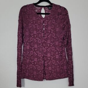 Y2K Moda Intl Lace Long Sleeve Top Size M Red Burgandy Cutout Whimsigoth Fairy